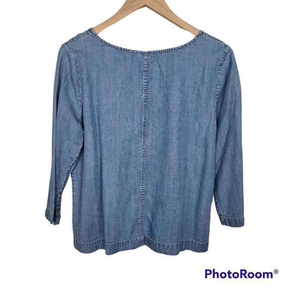 HD in Paris Anthropologie Blue Chambray Swing Top Front Pockets Sz 6 - Picture 6 of 6